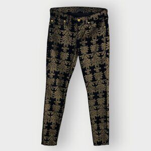 7 for All Mankind Velvet Skinny Ankle Jeans | 29 | Black Gold Brocade | Gothic
